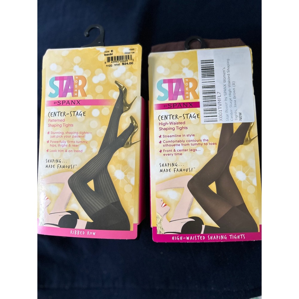 Pair SPANX High-Waisted Shaping Tights Ribbed Row Java Brown-Sz B & Black-size E